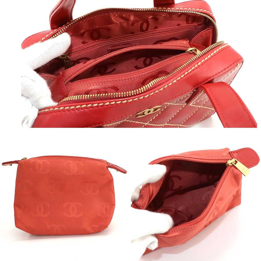 CHANEL Authentische Vintage Wild Stitch Handtasche Leder Rot Gold Hardware Wild Stitch Tasche