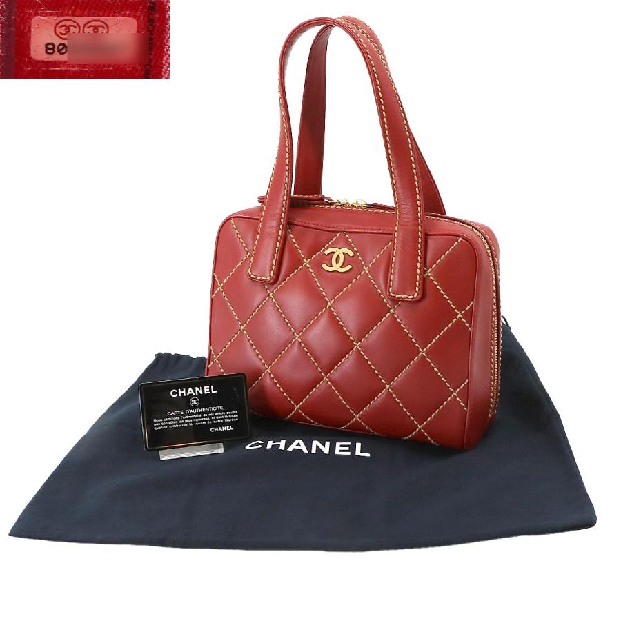 CHANEL Authentic Vintage Wild Stitch Hand Bag Leather Red Gold Hardware Wild Stitch Bag