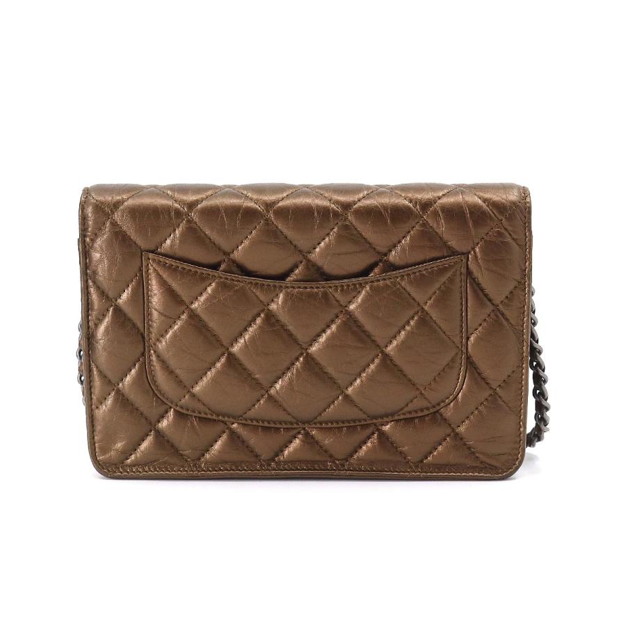 CHANEL Authentisches Vintage 2,55 Kettenportemonnaie Langes Portemonnaie Leder Bronze Silber Hardware