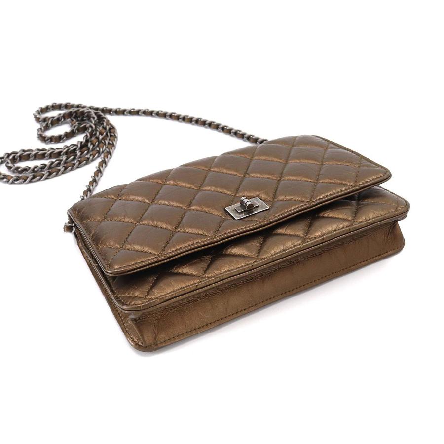 CHANEL Authentisches Vintage 2,55 Kettenportemonnaie Langes Portemonnaie Leder Bronze Silber Hardware