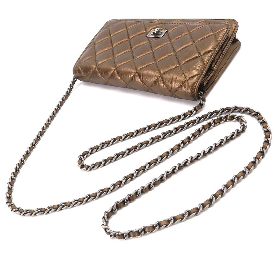 CHANEL Authentisches Vintage 2,55 Kettenportemonnaie Langes Portemonnaie Leder Bronze Silber Hardware