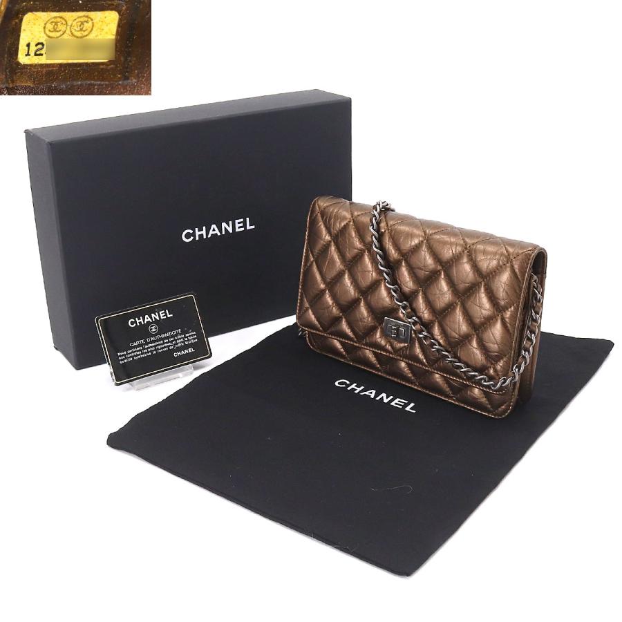 CHANEL Authentic Vintage 2.55 Chain Wallet Long Wallet Leather Bronze Silver Hardware