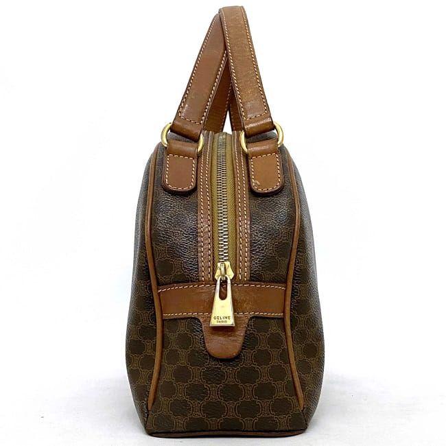 CELINE Authentic Vintage Handbag Brown Macadam MC96 PVC Leather Zipper Logo