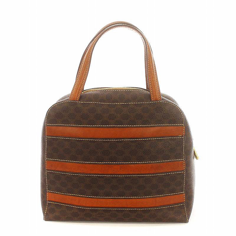 CELINE Authentic Vintage Handbag Mini Boston Bag Macadam Pattern Logo Border