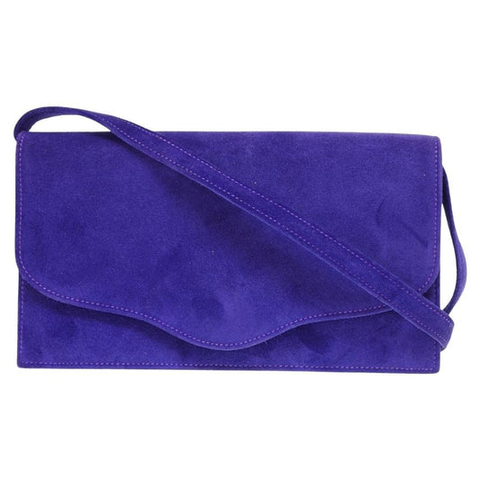 HERMES Authentic Vintage Doberis Shoulder Clutch Bag Purple Suede Strap