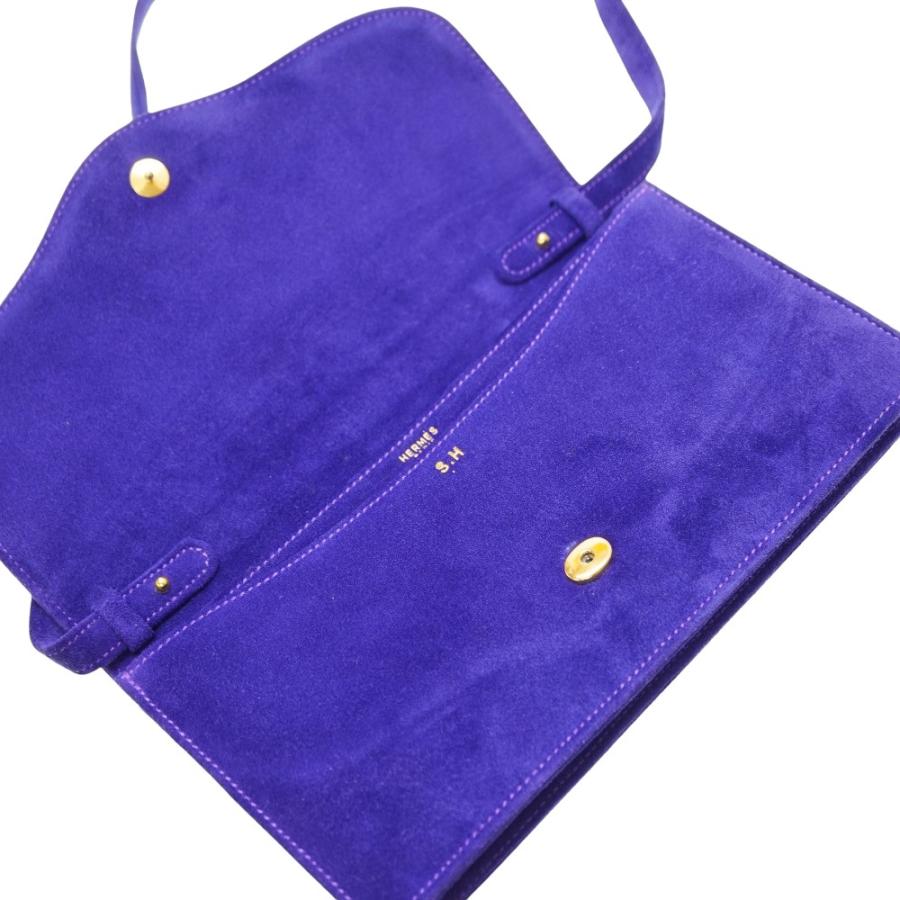 HERMES Authentic Vintage Doberis Shoulder Clutch Bag Purple Suede Strap