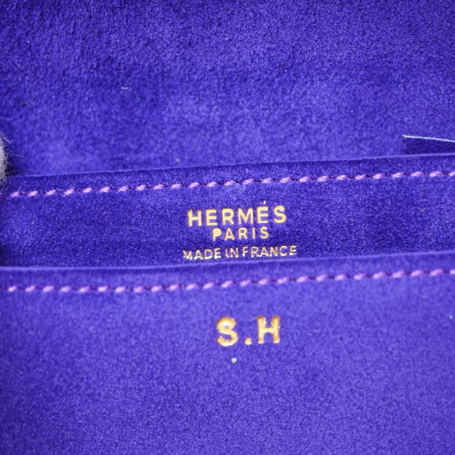 HERMES Authentic Vintage Doberis Shoulder Clutch Bag Purple Suede Strap