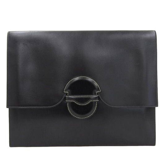 HERMES Authentic Vintage Faco GM35 Clutch Bag Box Calf Black