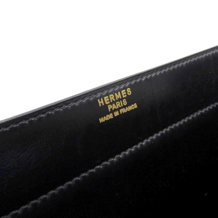 HERMES Authentic Vintage Faco GM35 Clutch Bag Box Calf Black