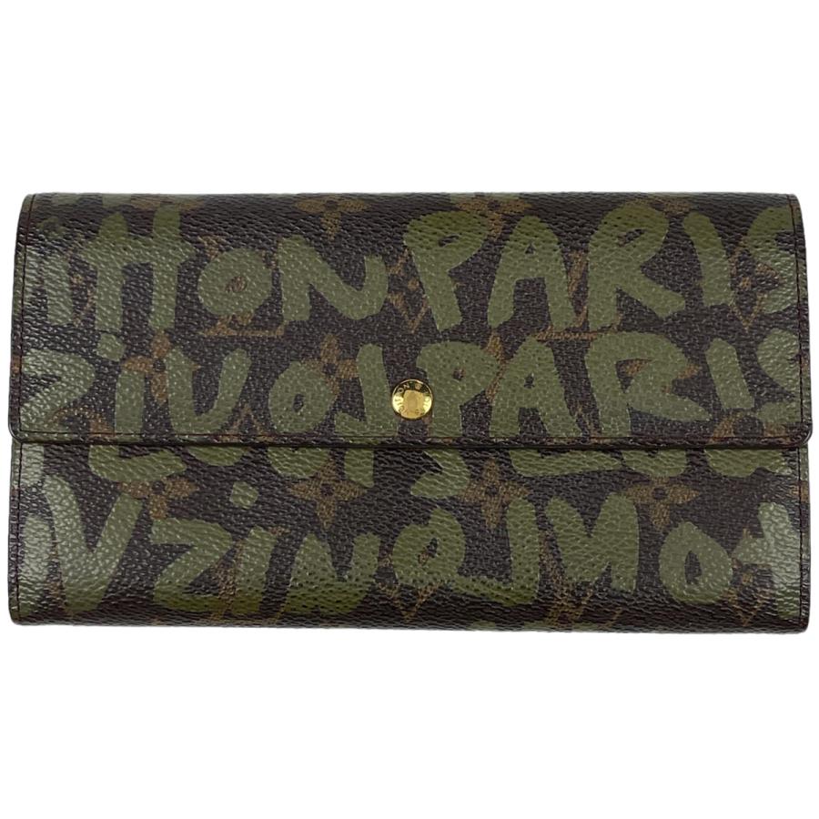 LOUIS VUITTON Authentic Vintage Porte Monnaie Credit Billfold Coin Purse Long Wallet Monogram Graffiti Khaki Brown M92188