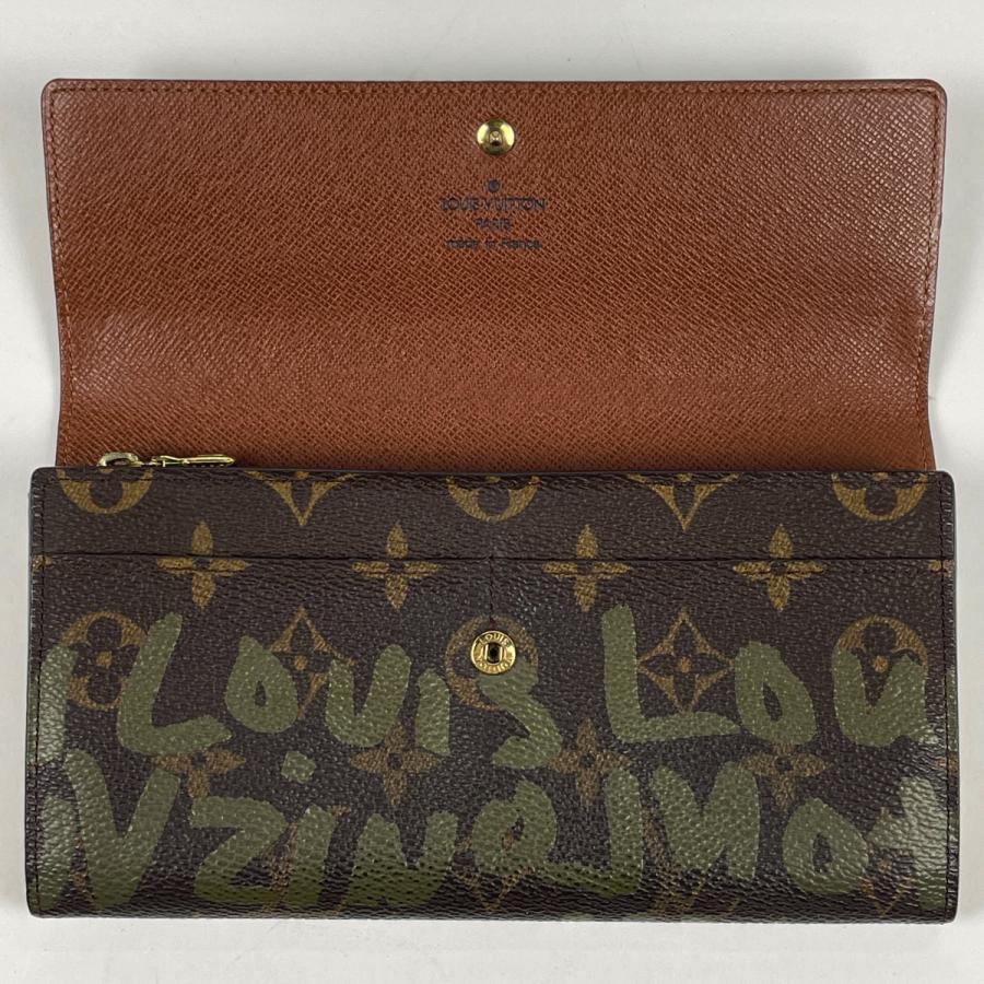 LOUIS VUITTON Authentische Vintage Porte Monnaie Kredit Brieftasche Geldbörse Lange Brieftasche Monogramm Graffiti Khaki Braun M92188