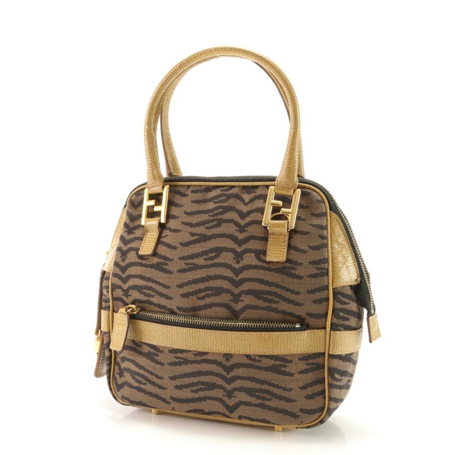 FENDI Authentische Vintage Zebra FF Hardware Leder Canvas Handtasche Tote Top Griff Damen