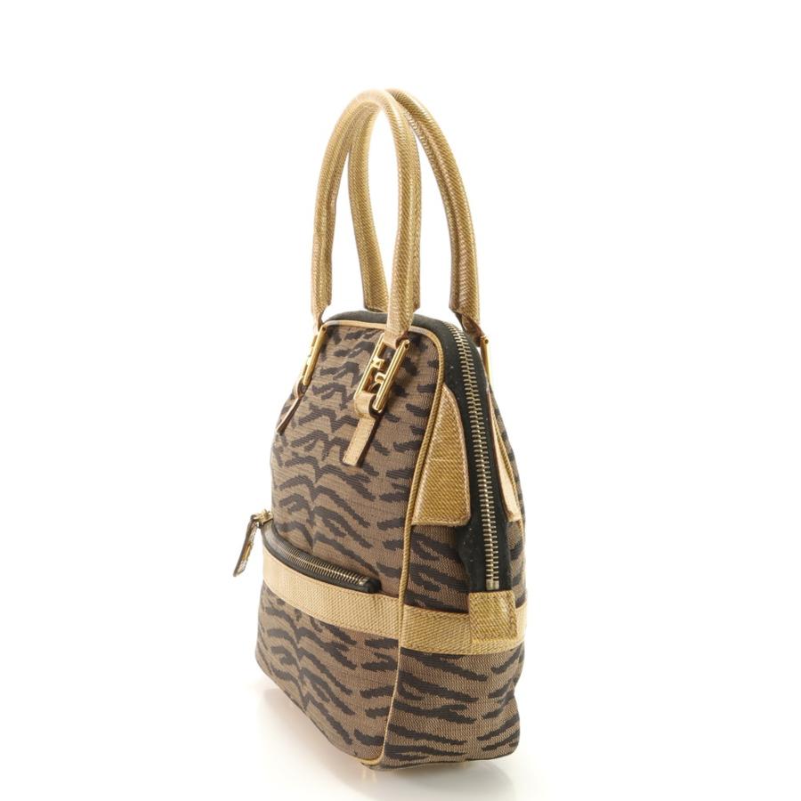 FENDI Authentische Vintage Zebra FF Hardware Leder Canvas Handtasche Tote Top Griff Damen