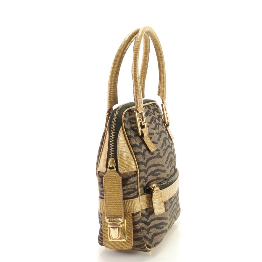 FENDI Authentische Vintage Zebra FF Hardware Leder Canvas Handtasche Tote Top Griff Damen