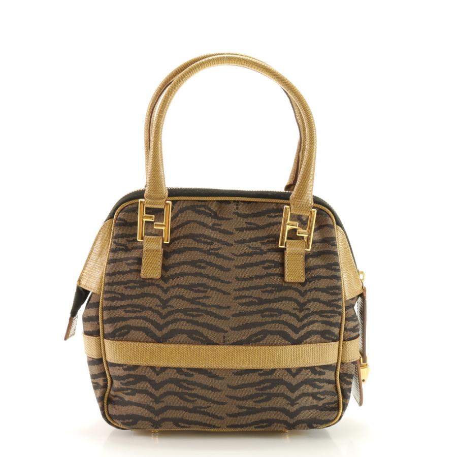 FENDI Authentische Vintage Zebra FF Hardware Leder Canvas Handtasche Tote Top Griff Damen