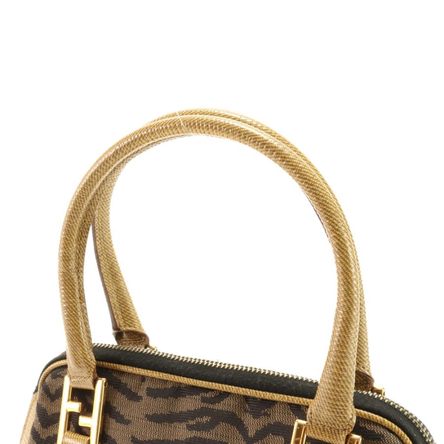 FENDI Authentische Vintage Zebra FF Hardware Leder Canvas Handtasche Tote Top Griff Damen