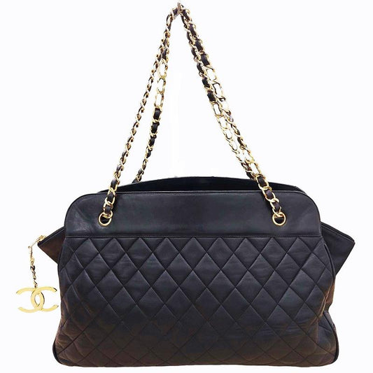 CHANEL Authentic Vintage 1 Series Matelasse Double Chain Shoulder Bag Coco Mark Logo Black