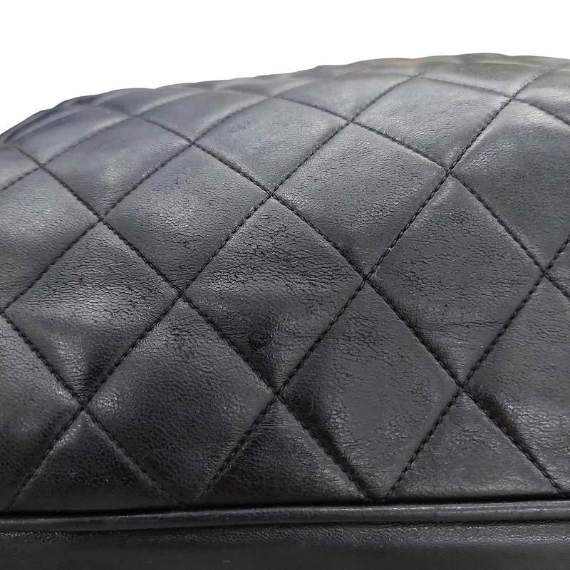 CHANEL Authentische Vintage 1er Serie Matelassé Doppelkette Umhängetasche Coco Mark Logo Schwarz