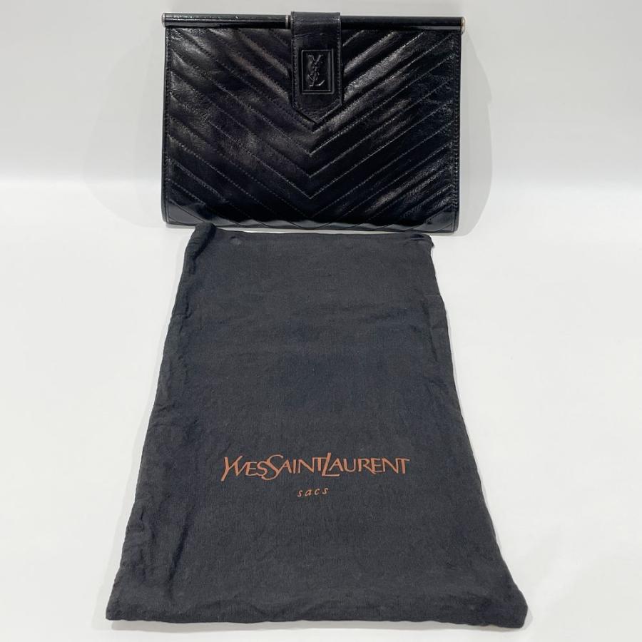 YVES SAINT LAURENT Authentic Vintage Clutch Bag V-Stitch YSL Logo Black