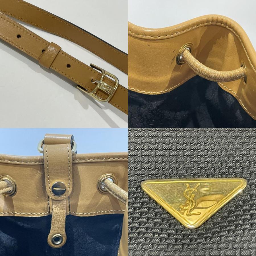 YVES SAINT LAURENT Authentische Vintage Umhängetasche YSL Logo Platte Kordelzug Crossbody