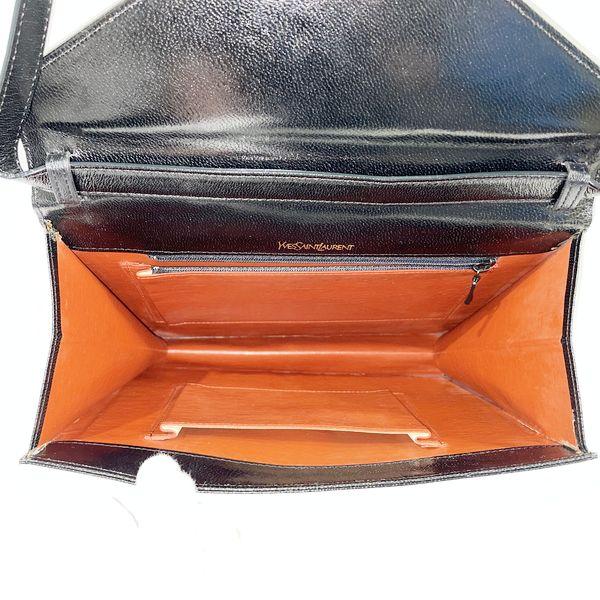 YVES SAINT LAURENT Authentic Vintage Y-Line Embossed Push Lock Shoulder Bag Leather