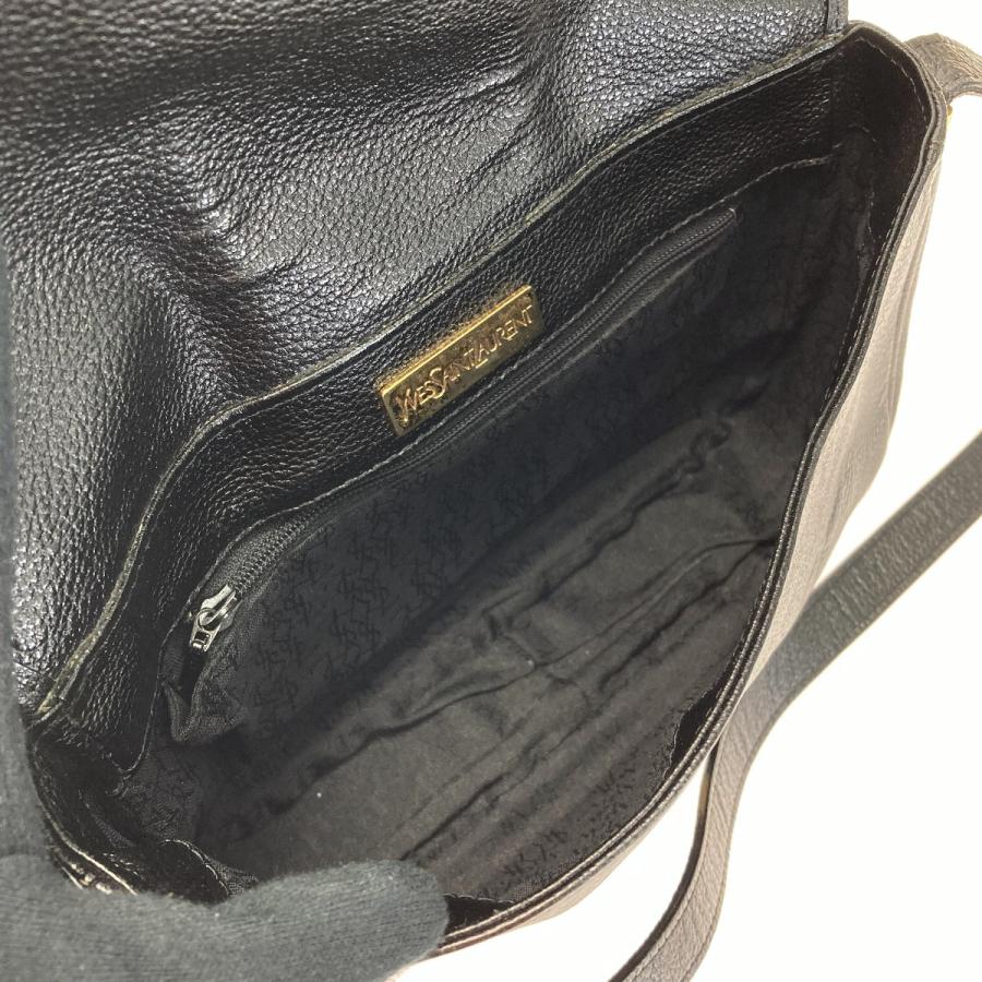 Yves Saint Laurent Authentic Vintage YSL Logo Shoulder Bag Black Leather With Scratches and Dirt