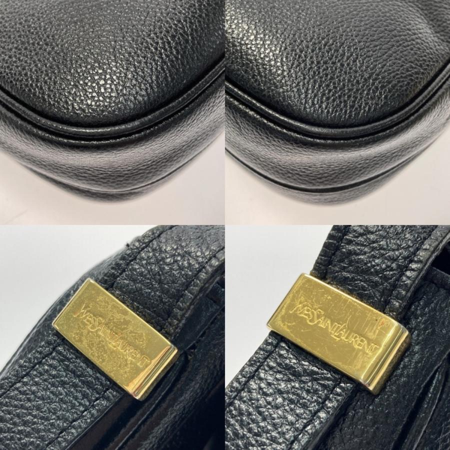 Yves Saint Laurent Authentic Vintage YSL Logo Shoulder Bag Black Leather With Scratches and Dirt