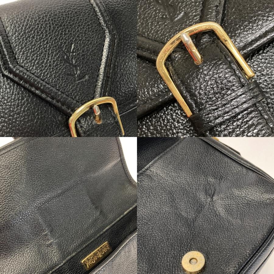 Yves Saint Laurent Authentic Vintage YSL Logo Shoulder Bag Black Leather With Scratches and Dirt