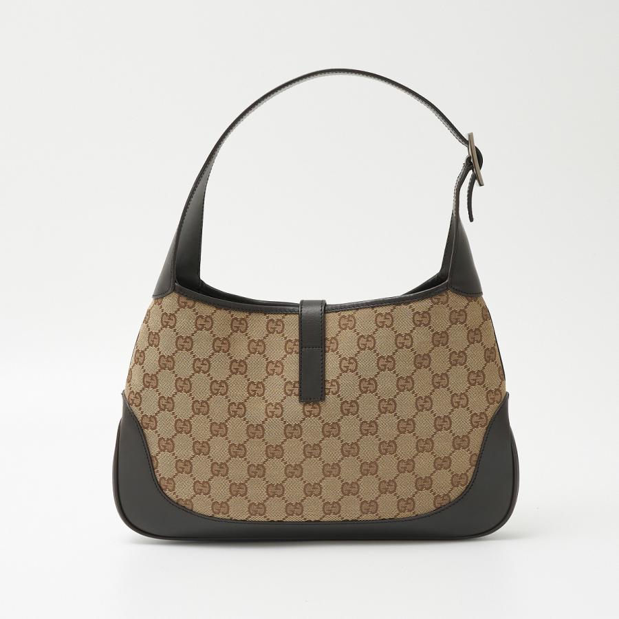 GUCCI Authentische Vintage Jackie Umhängetasche 00963 Schulterhandtasche GG Canvas x Leder Beige x Webstreifen