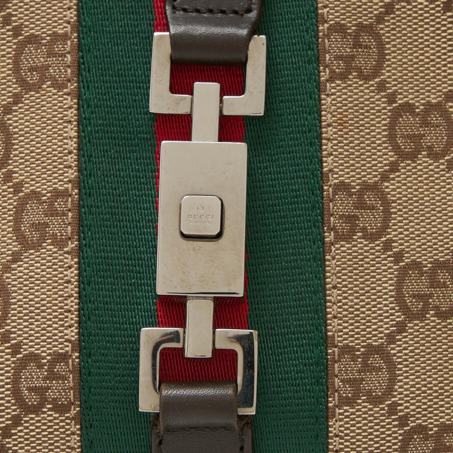 GUCCI Authentische Vintage Jackie Umhängetasche 00963 Schulterhandtasche GG Canvas x Leder Beige x Webstreifen