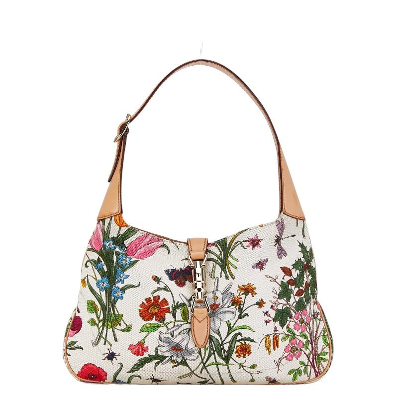 GUCCI Authentic Vintage New Jackie Flora One Shoulder Bag Handbag Ivory White Multicolor