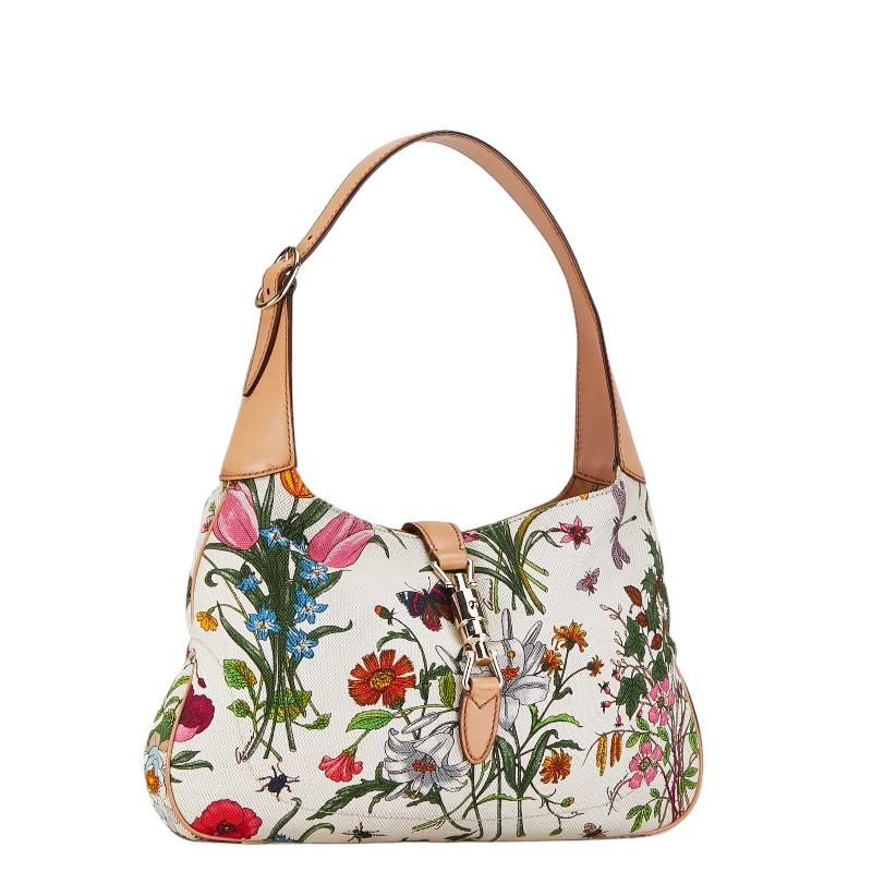 GUCCI Authentic Vintage New Jackie Flora One Shoulder Bag Handbag Ivory White Multicolor