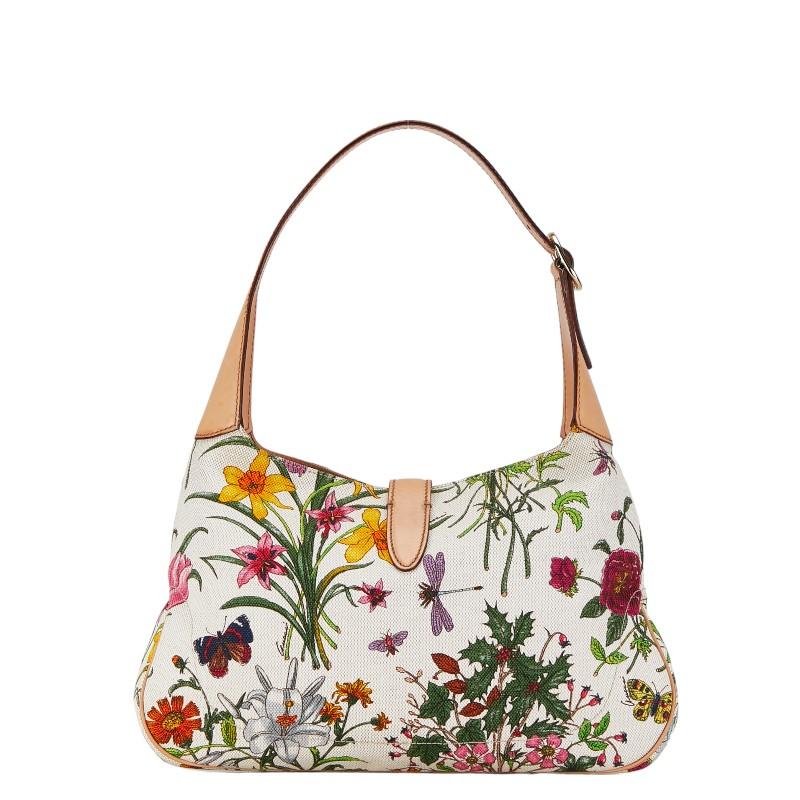 GUCCI Authentic Vintage New Jackie Flora One Shoulder Bag Handbag Ivory White Multicolor