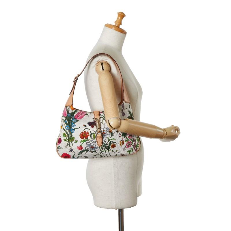 GUCCI Authentic Vintage New Jackie Flora One Shoulder Bag Handbag Ivory White Multicolor