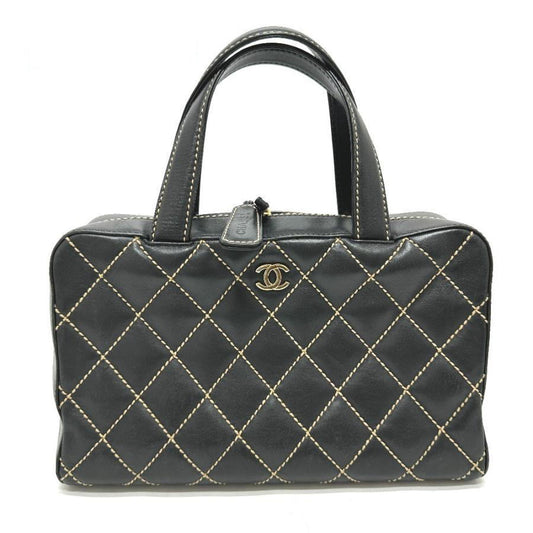 CHANEL Authentische Vintage CC Coco Mark Wild Stitch Handtasche Kalbsleder Schwarz