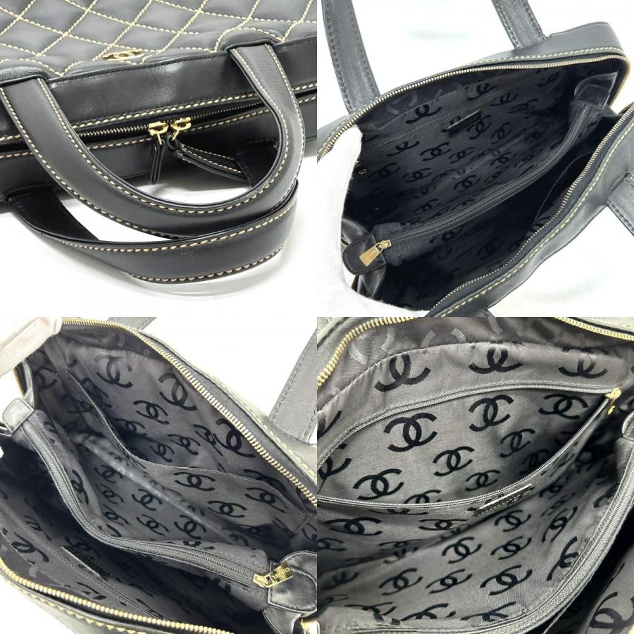 CHANEL Authentic Vintage CC Coco Mark Wild Stitch Handbag Calfskin Black