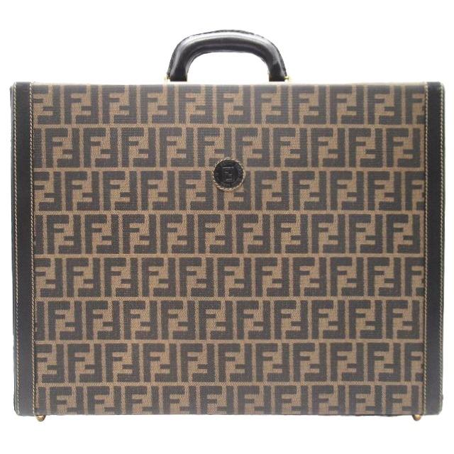 FENDI Authentic Vintage Zucca Pattern Trunk Case Attach Case Business Bag Handbag