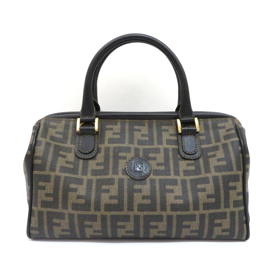 FENDI Authentic Vintage Mini Boston Bag Zucca Pattern Hand FF Pattern Brown