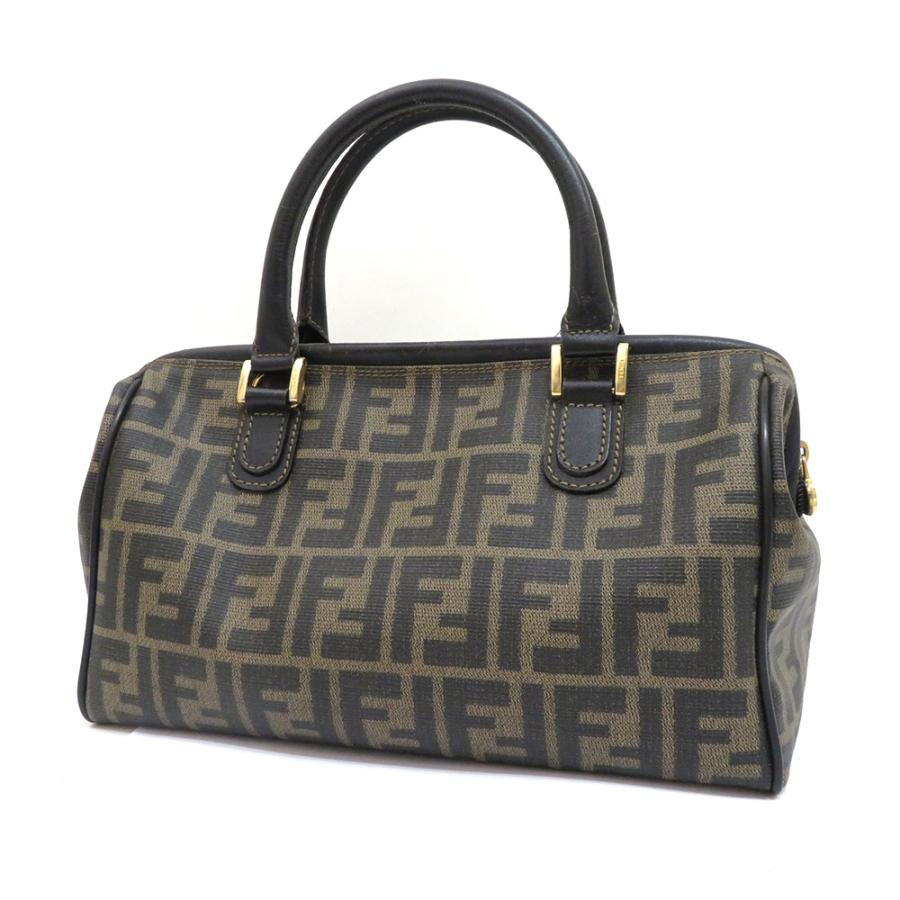 FENDI Authentic Vintage Mini Boston Bag Zucca Pattern Hand FF Pattern Brown