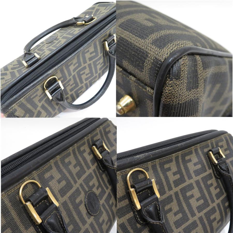 FENDI Authentic Vintage Mini Boston Bag Zucca Pattern Hand FF Pattern Brown