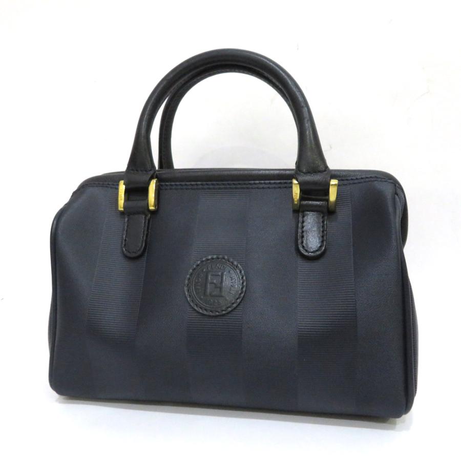 FENDI Authentische Vintage Pequin Muster Handtasche Dunkelmarine