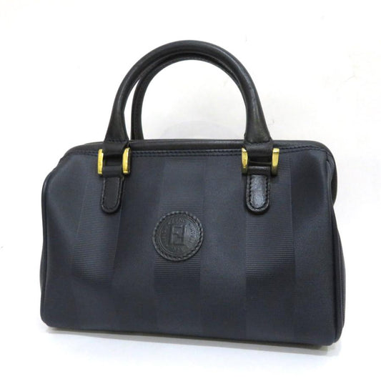 FENDI Authentic Vintage Pequin Pattern Handbag Dark Navy