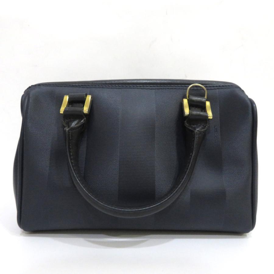 FENDI Authentische Vintage Pequin Muster Handtasche Dunkelmarine