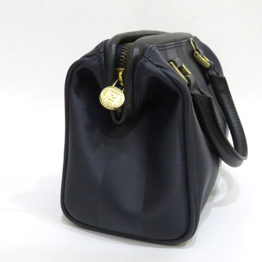 FENDI Authentische Vintage Pequin Muster Handtasche Dunkelmarine