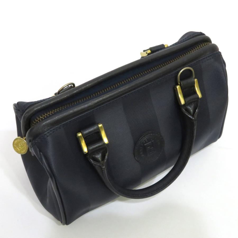 FENDI Authentische Vintage Pequin Muster Handtasche Dunkelmarine