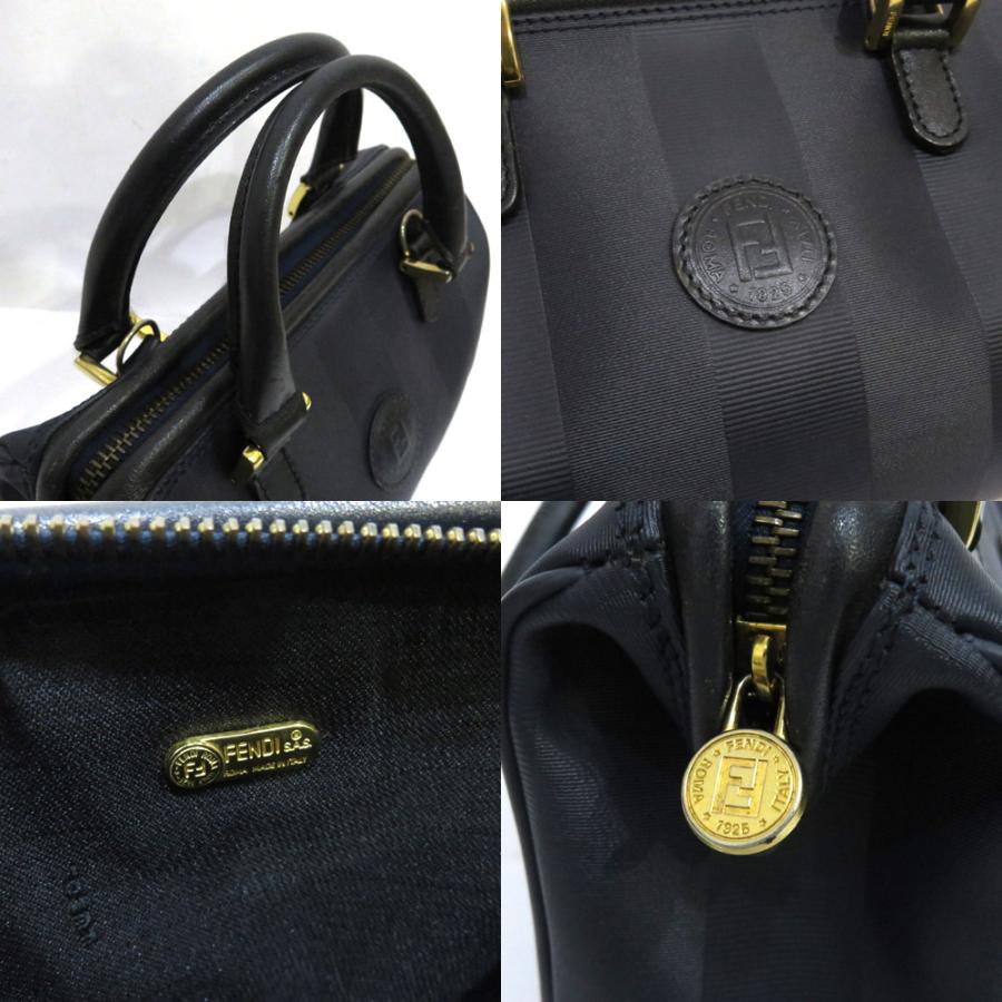 FENDI Authentic Vintage Pequin Pattern Handbag Dark Navy