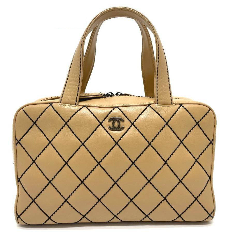 CHANEL Authentische Vintage CC Coco Mark Wild Stitch Tote Bag Handtasche Lammleder Beige