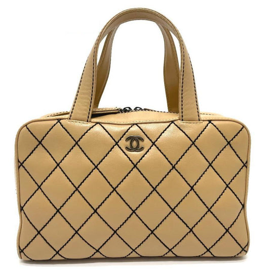 CHANEL Authentic Vintage CC Coco Mark Wild Stitch Tote Bag Handbag Lambskin Beige