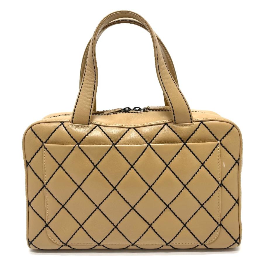 CHANEL Authentische Vintage CC Coco Mark Wild Stitch Tote Bag Handtasche Lammleder Beige