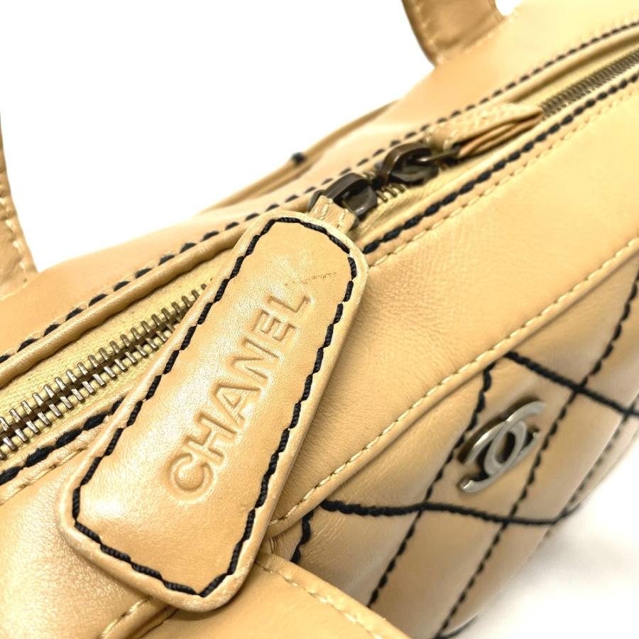 CHANEL Authentische Vintage CC Coco Mark Wild Stitch Tote Bag Handtasche Lammleder Beige